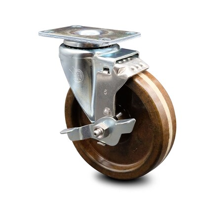 Service Caster 5 Inch High Temp Phenolic Wheel Swivel Top Plate Caster with Brake SCC SCC-20S514-PHSHT-TLB-TP2